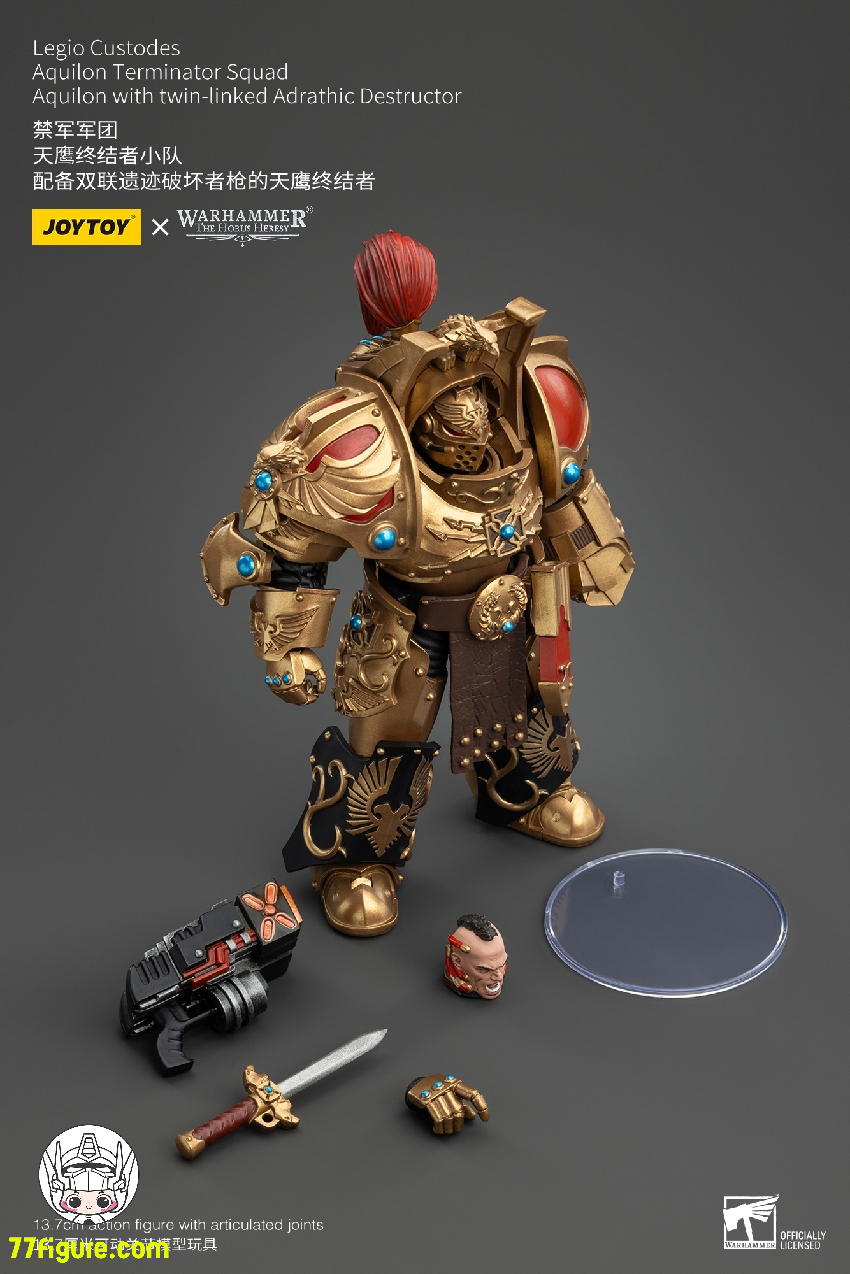 【品切れ】ジョイトイ JoyToy Source 1/18 『ウォーハンマー ホルスの異端』レギオ・クストデス アキロン・ターミネーター部隊 アキロン ツインリンクのアドラシック デストラクタ付き 塗装済み可動フィギュア
