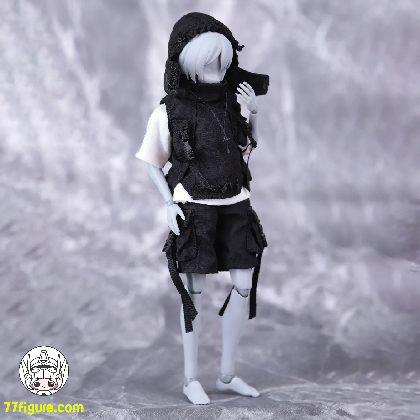 【品切れ】HASUKI 1/12 CS012A ハーフパンツ(黒)&ジャケット(黒)& T シャツ(白)セット アクションフィギュア用衣装