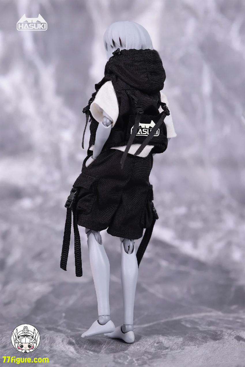【品切れ】HASUKI 1/12 CS012A ハーフパンツ(黒)&ジャケット(黒)& T シャツ(白)セット アクションフィギュア用衣装