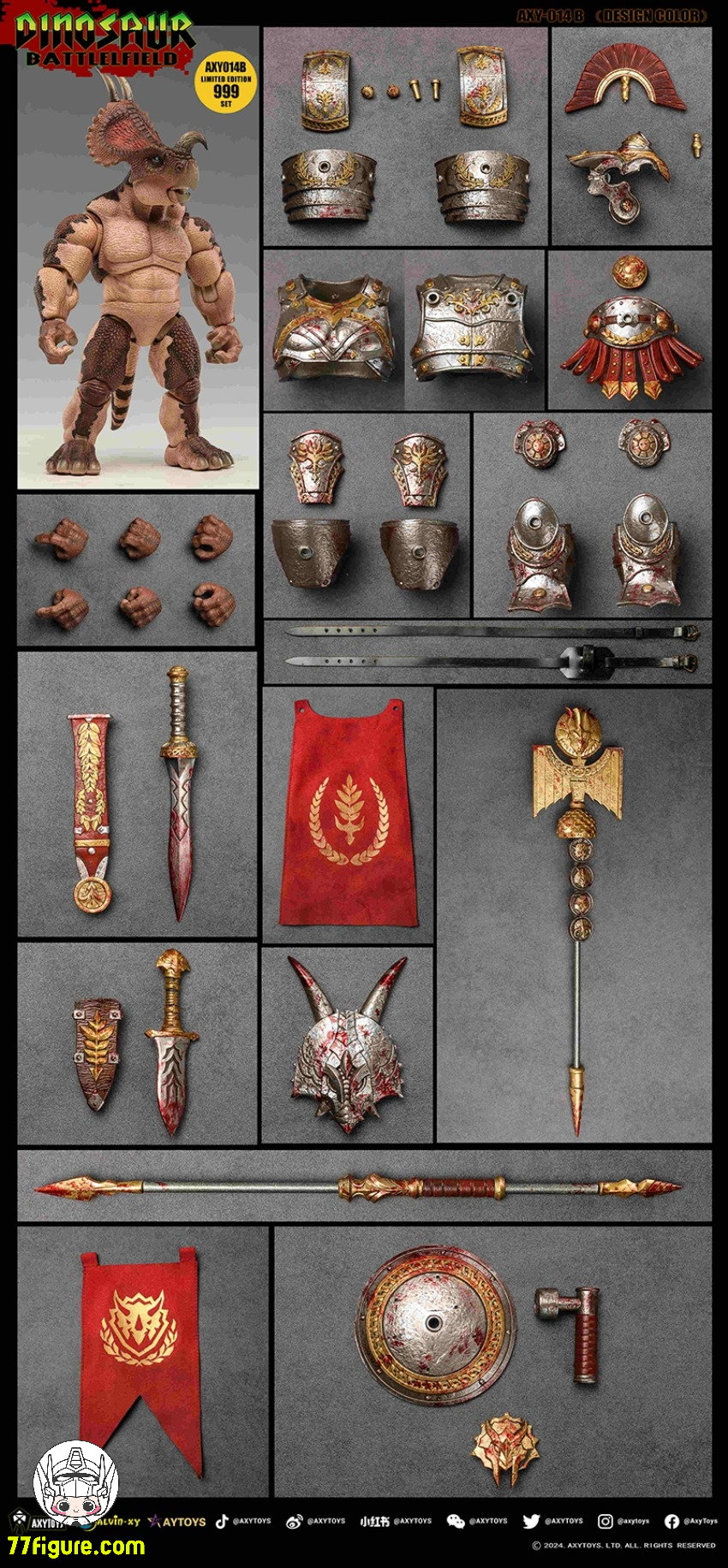 【先行販売】Axytoys 1/12 AXY-014B 『ダイナソー・バトルフィールド』トリケラトプス レギオン 限定版 塗装済み可動フィギュア