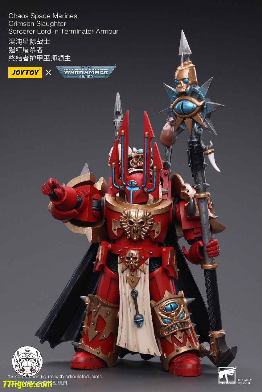 ジョイトイ JoyToy Source 1/18 『ウォーハンマー40K』チャオスペースマリーンズ ターミネーター アーマーを着たクリムゾン スローター ソーサラー ロード 塗装済み可動フィギュア