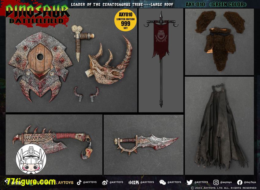 AXYTOYS AXY-010『ダイナソー・バトルフィールド』ケラトサウルス族のリーダー ラルセルーフ 緑 限定版 塗装済み可動フィギュア