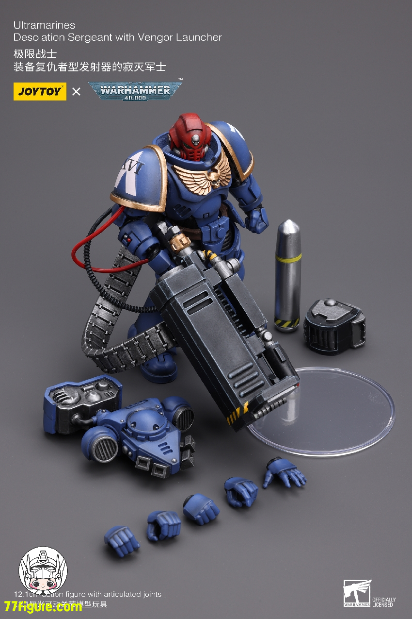 【品切れ】ジョイトイ JoyToy Source 1/18 『ウォーハンマー40K』ウルトラマリーン ヴェンガーランチャー付きデーソーレーションサージェント 塗装済み可動フィギュア