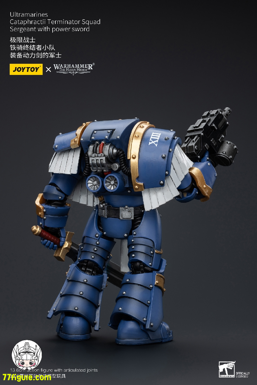 【品切れ】ジョイトイ JoyToy Source 1/18 『ウォーハンマー ホルスの異端』ウルトラマリーンズ カタフラクティ ターミネーター 分隊 軍曹 パワーソード付き 塗装済み可動フィギュア