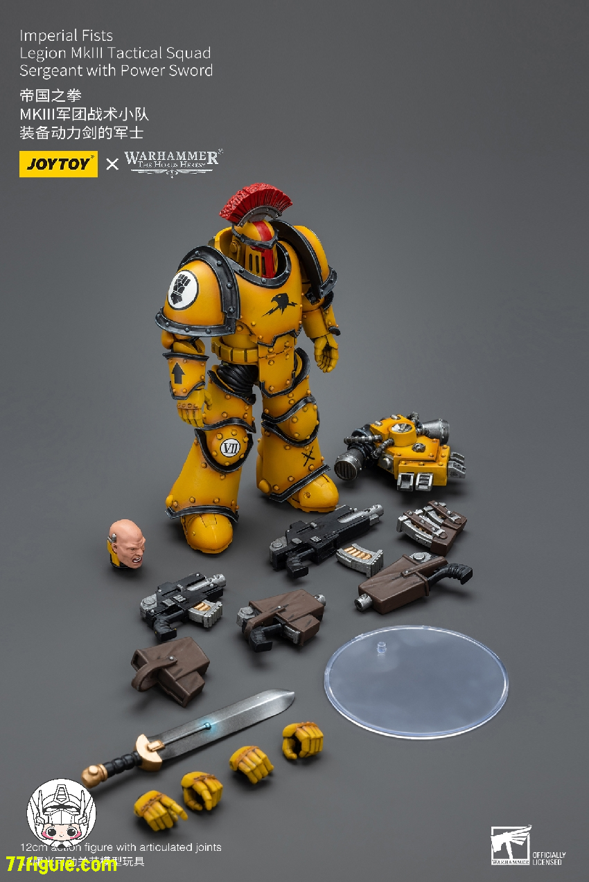 【品切れ】ジョイトイ JoyToy Source 1/18 『ウォーハンマー40K:ホルスの大逆』インペリアルフィスト MkIII軍団戦術分隊 パワーソード付きサージェント 塗装済み可動フィギュア