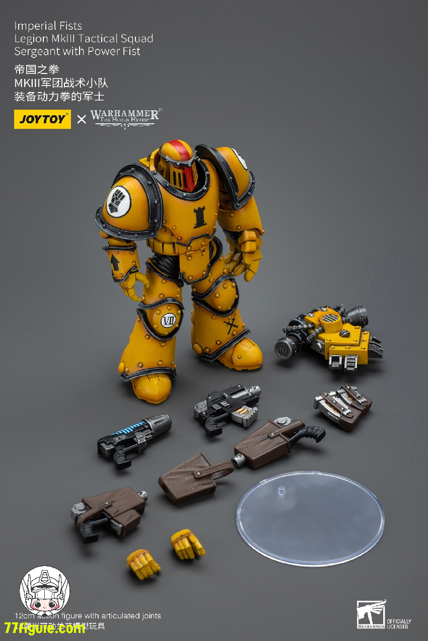 【品切れ】ジョイトイ JoyToy Source 1/18 『ウォーハンマー40K:ホルスの大逆』インペリアルフィスト MkIII軍団戦術分隊 パワーフィスト付きサージェント 塗装済み可動フィギュア