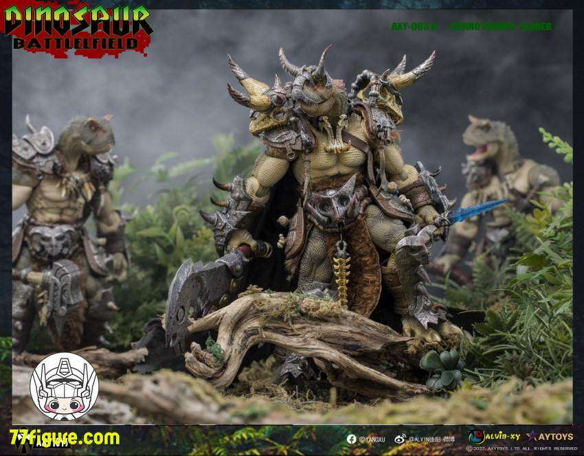 【品切れ】AXYTOYS AXY003B 『ダイナソー・バトルフィールド』カルノタウルス首領(グリーン) 塗装済み可動フィギュア