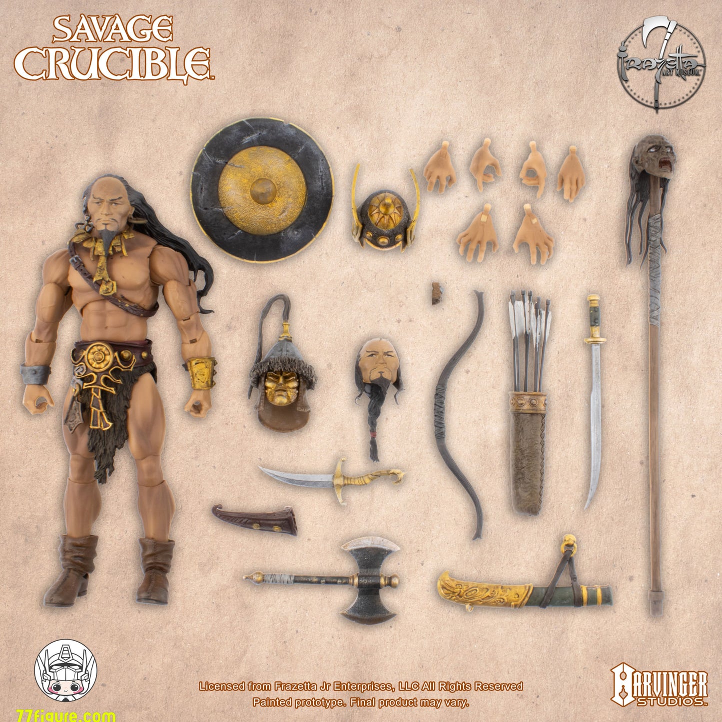 【予約商品】Harvinger Studios 1/12 サベージ・クルーシブル クブラ・カーン フラゼッタ 塗装済み可動フィギュア