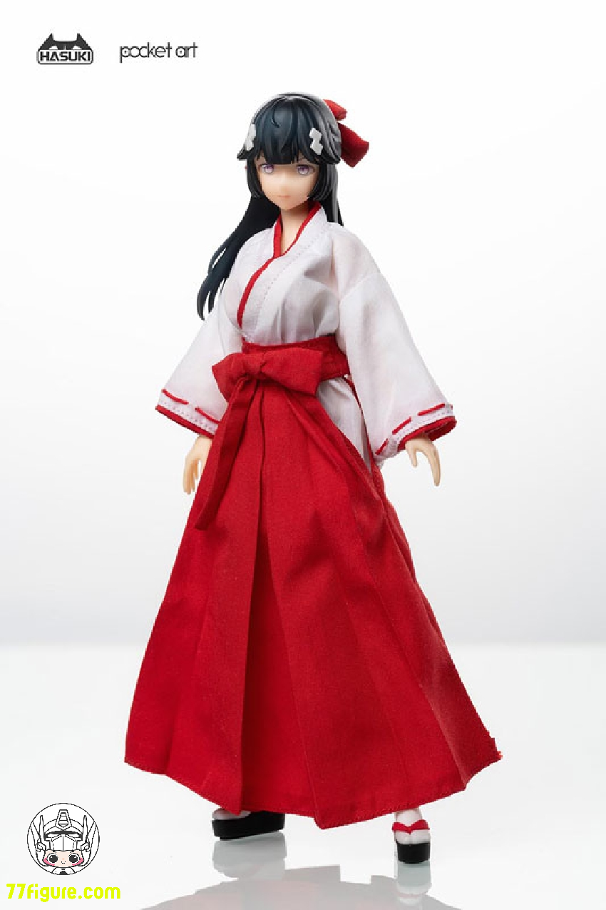 HASUKI pocket art SERIES 退魔巫女 椿&忍者 萩 HASUKI 1/12 PA005 「Pocket Art」退魔巫女 ツバキ 塗装済み可動