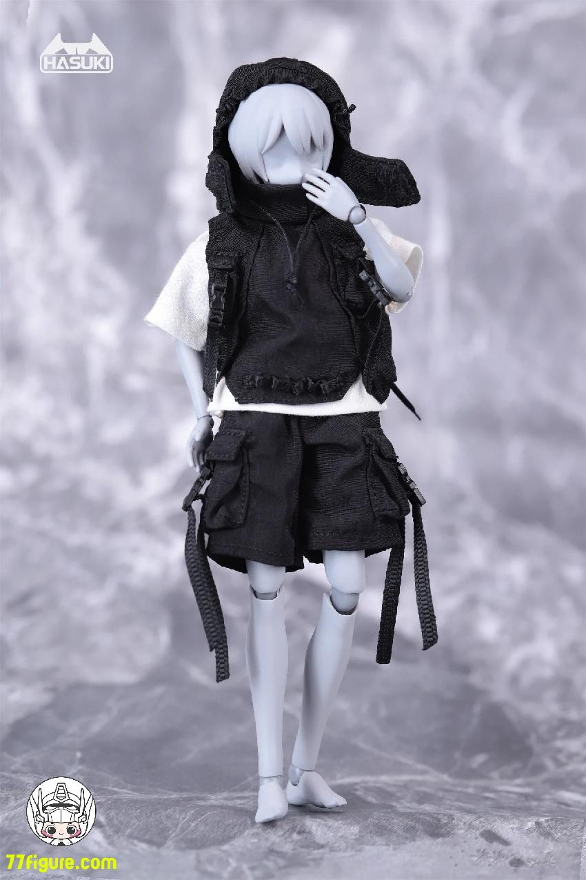 【先行販売】HASUKI 1/12 CS012A ハーフパンツ（黒）&ジャケット（黒）& T シャツ（白）セット アクションフィギュア用衣装