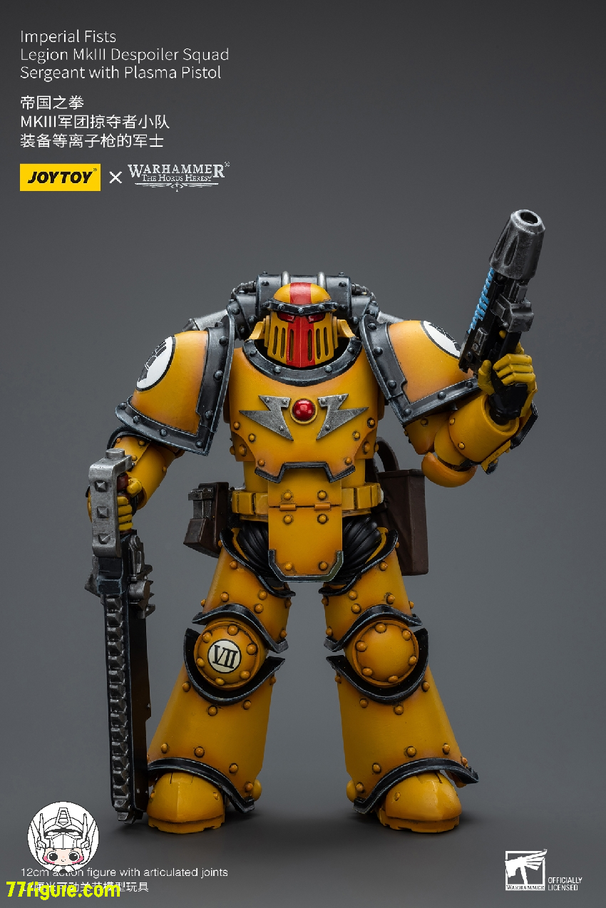 【品切れ】ジョイトイ JoyToy Source 1/18 『ウォーハンマー40K：ホルスの大逆』インペリアルフィスト MkIII軍団デスポイラー分隊 プラズマピストル付きサージェント 塗装済み可動フィギュア