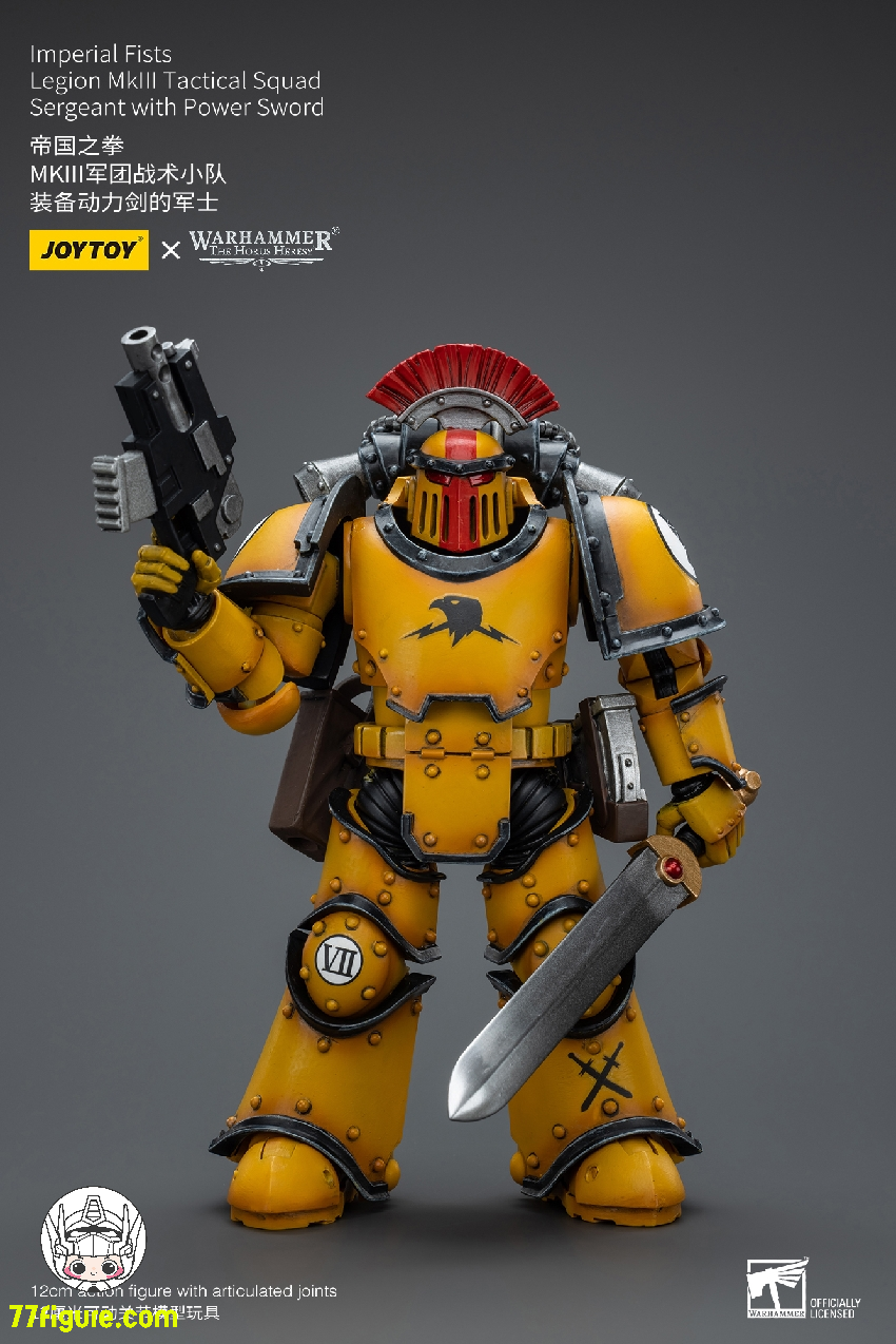 【品切れ】ジョイトイ JoyToy Source 1/18 『ウォーハンマー40K：ホルスの大逆』インペリアルフィスト MkIII軍団戦術分隊 パワーソード付きサージェント 塗装済み可動フィギュア