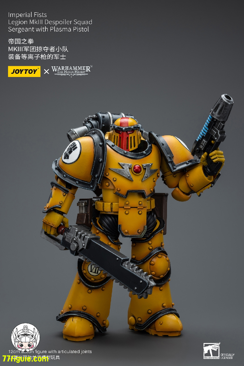 【品切れ】ジョイトイ JoyToy Source 1/18 『ウォーハンマー40K：ホルスの大逆』インペリアルフィスト MkIII軍団デスポイラー分隊 プラズマピストル付きサージェント 塗装済み可動フィギュア