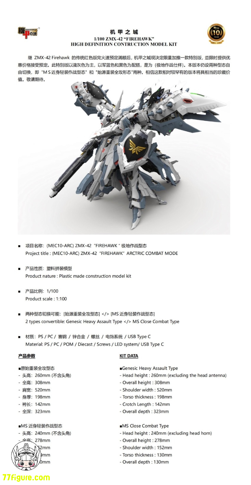 【先行販売】Mechanicore 1/100 ZMX-42 ファイアホーク 北極戦闘モード プラモデル