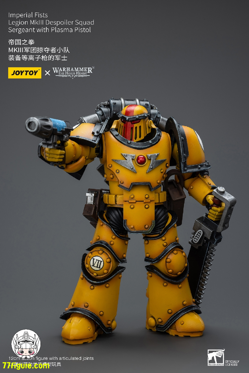 【品切れ】ジョイトイ JoyToy Source 1/18 『ウォーハンマー40K：ホルスの大逆』インペリアルフィスト MkIII軍団デスポイラー分隊 プラズマピストル付きサージェント 塗装済み可動フィギュア