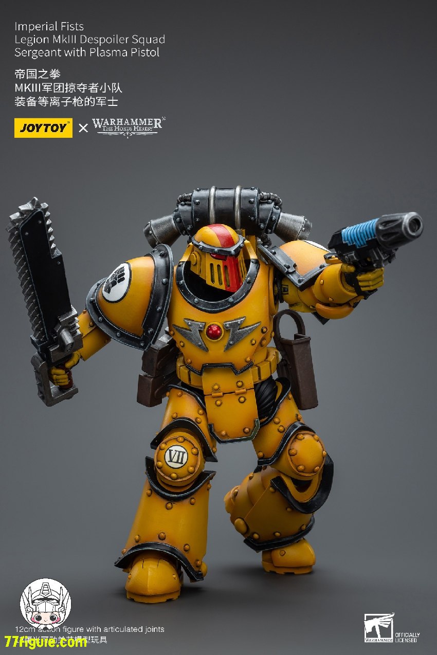 【品切れ】ジョイトイ JoyToy Source 1/18 『ウォーハンマー40K：ホルスの大逆』インペリアルフィスト MkIII軍団デスポイラー分隊 プラズマピストル付きサージェント 塗装済み可動フィギュア