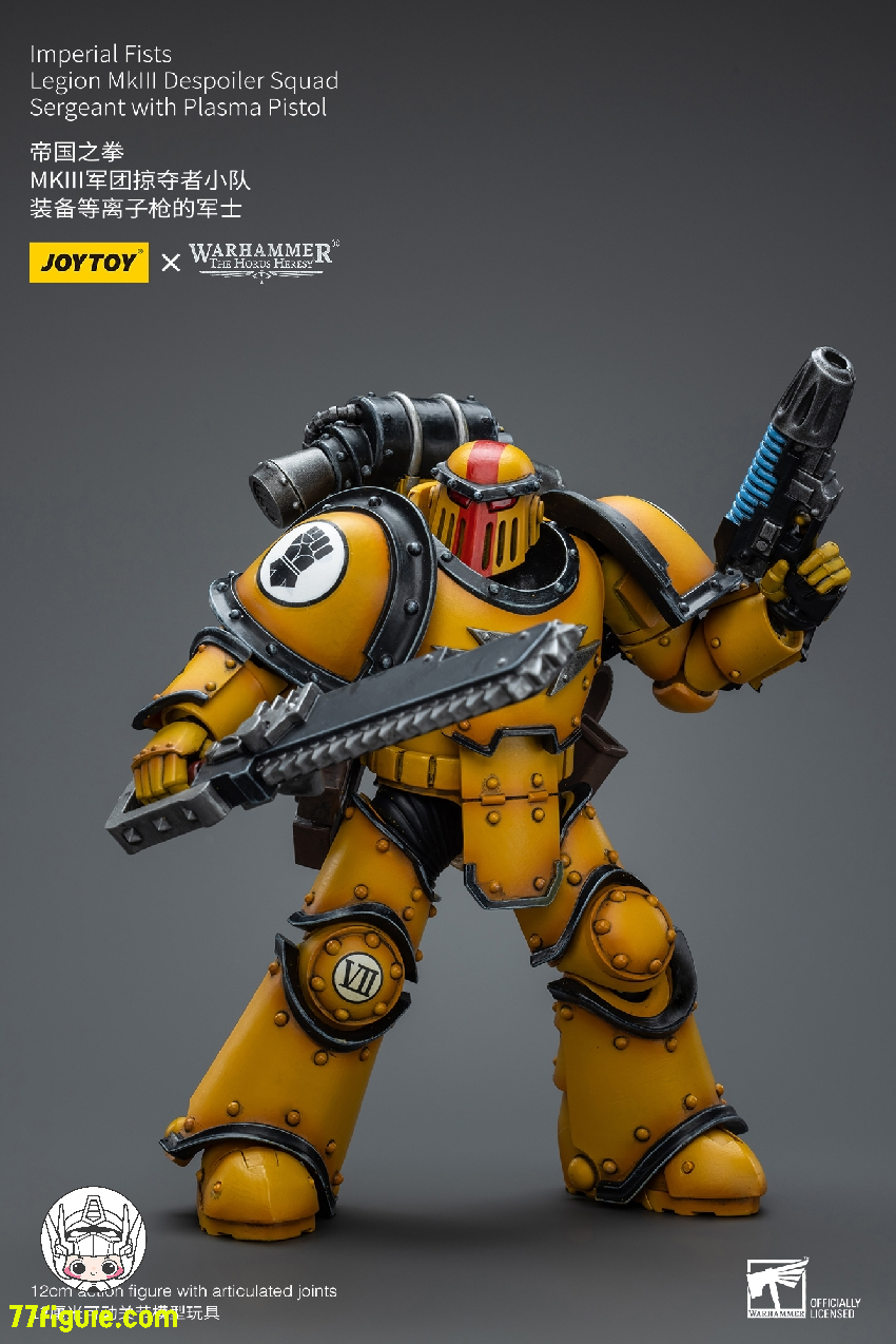 【品切れ】ジョイトイ JoyToy Source 1/18 『ウォーハンマー40K：ホルスの大逆』インペリアルフィスト MkIII軍団デスポイラー分隊 プラズマピストル付きサージェント 塗装済み可動フィギュア