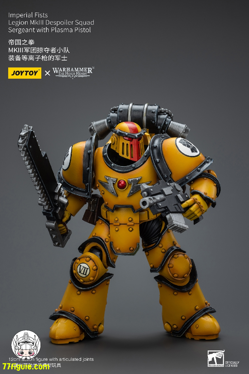 【品切れ】ジョイトイ JoyToy Source 1/18 『ウォーハンマー40K：ホルスの大逆』インペリアルフィスト MkIII軍団デスポイラー分隊 プラズマピストル付きサージェント 塗装済み可動フィギュア