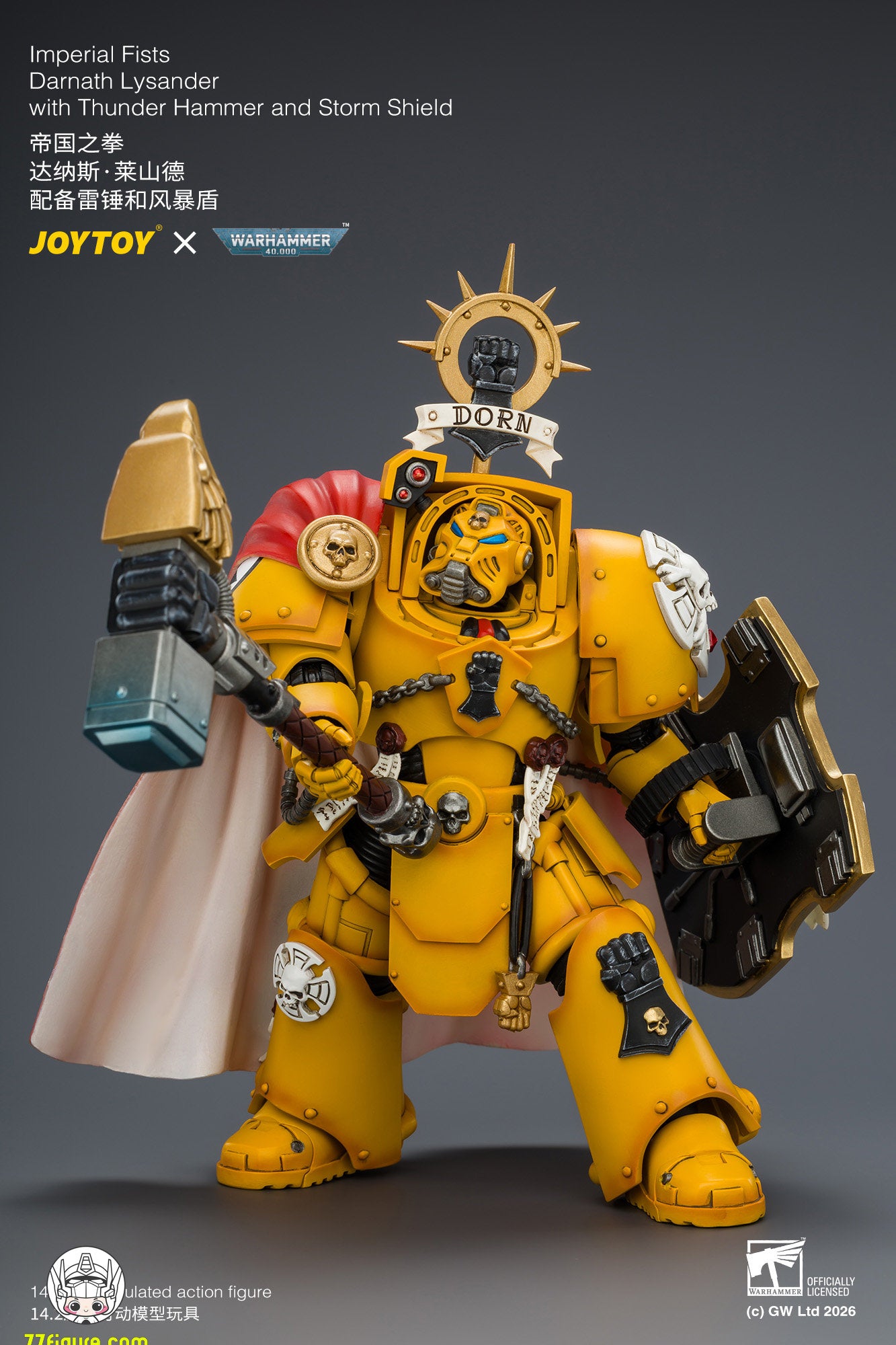 【予約商品】ジョイトイ JoyToy Source 1/18『ウォーハンマー40K』インペリアルフィスト ダーナス・ライサンダー サンダーハンマー＆ストームシールド付き 塗装済み可動フィギュア