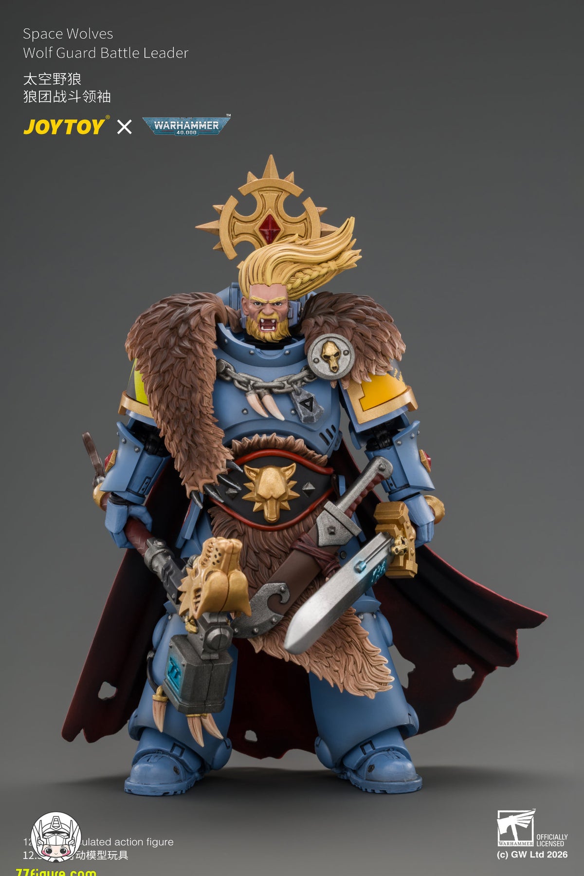【予約商品】ジョイトイ JoyToy Source 1/18 『ウォーハンマー40K』 スペースウルフ ウルフガード・バトルリーダー マスタークラフト・パワーウェポン、ストームシールド、サンダーハンマー、マスタークラフト・ヘビーボルトピストル＆プラズマピストル付き 塗装済み可動フィギュア