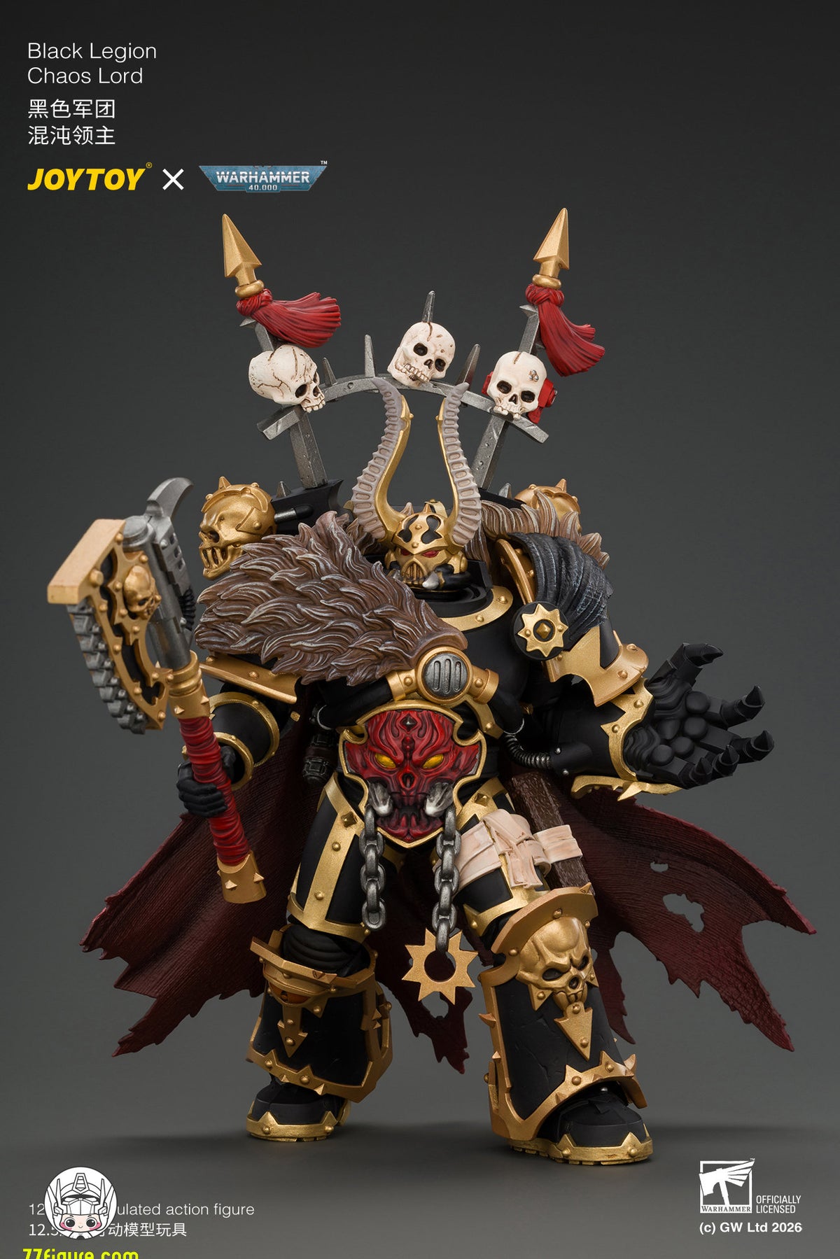 【予約商品】ジョイトイ JoyToy Source 1/18『ウォーハンマー40K』ブラック・レギオン ケイオス・ロード パワーフィスト、プラズマピストル＆アスタルテス・チェーンブレード付き 塗装済み可動フィギュア