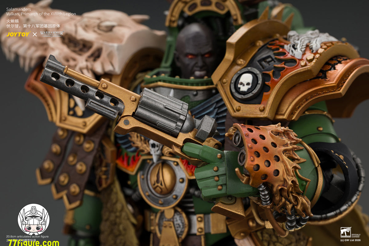 【予約商品】ジョイトイ JoyToy Source 1/18『ウォーハンマー ホルスの異端』サラマンダー ヴァルカン 第18軍団のプライマーク（ドーンブリンガー、ザ・ファーネス・ハート＆ドラゴンズ・ブレス・ガントレット付き）塗装済み可動フィギュア