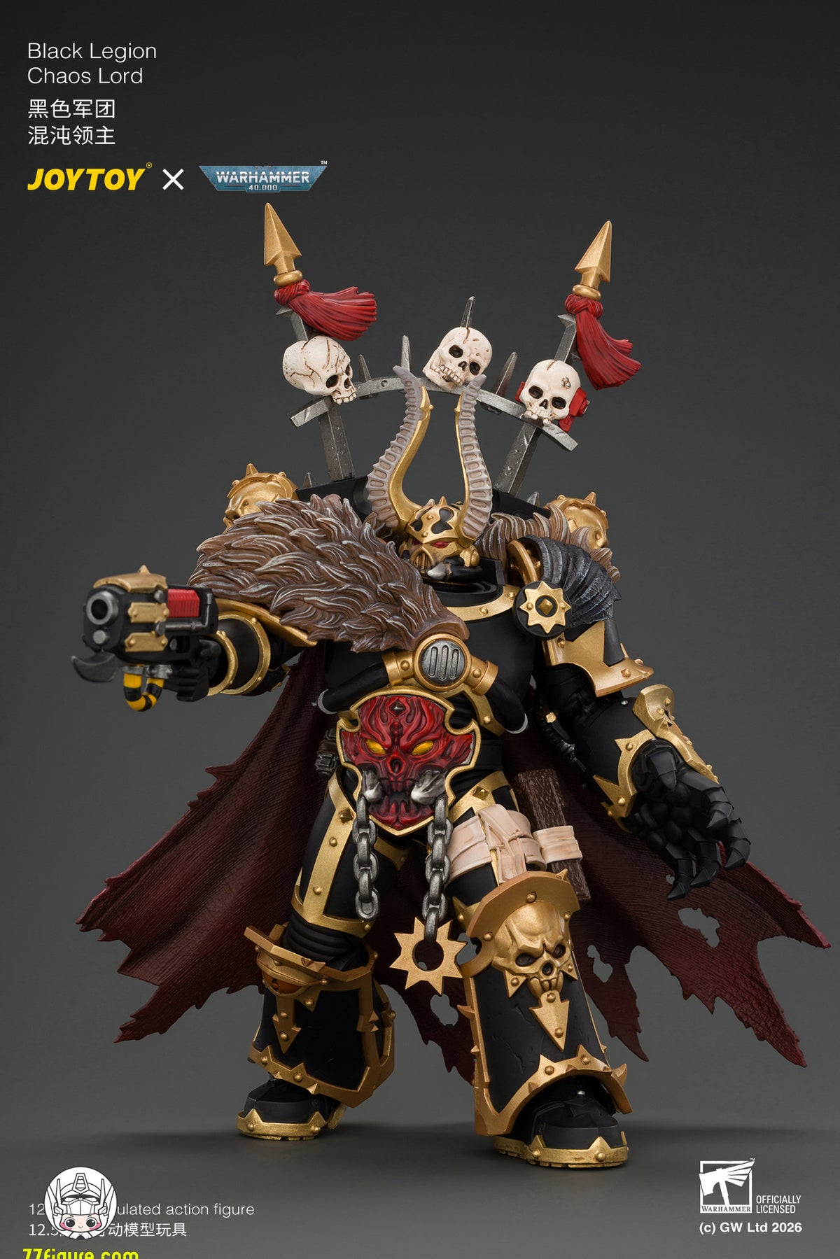 【予約商品】ジョイトイ JoyToy Source 1/18『ウォーハンマー40K』ブラック・レギオン ケイオス・ロード パワーフィスト、プラズマピストル＆アスタルテス・チェーンブレード付き 塗装済み可動フィギュア