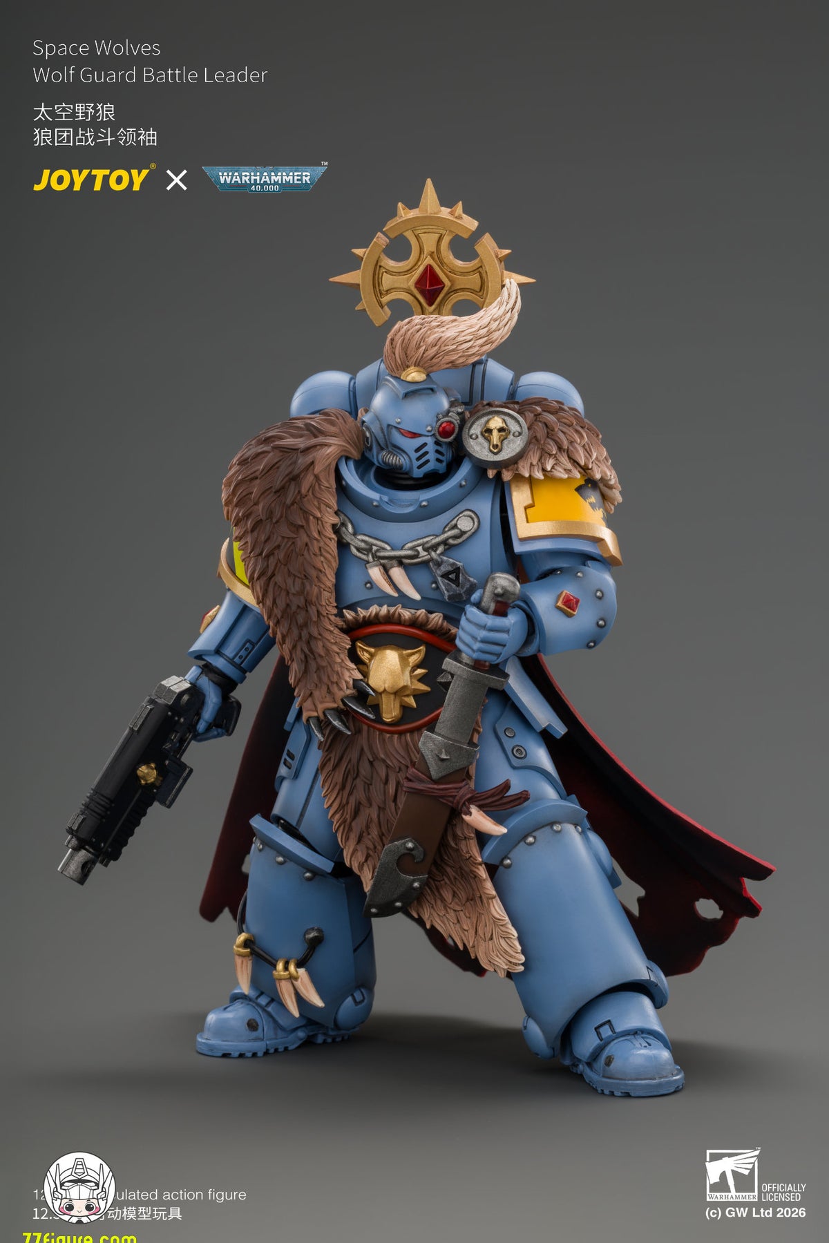 【予約商品】ジョイトイ JoyToy Source 1/18 『ウォーハンマー40K』 スペースウルフ ウルフガード・バトルリーダー マスタークラフト・パワーウェポン、ストームシールド、サンダーハンマー、マスタークラフト・ヘビーボルトピストル＆プラズマピストル付き 塗装済み可動フィギュア